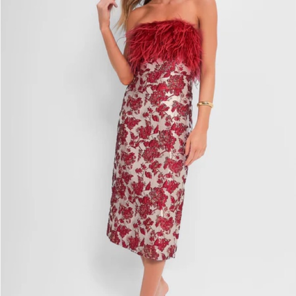 Tuckernuck Reina Red Feathered Jacquard Dress NWT